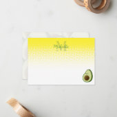 Mooie Avocadotekening Gepersonaliseerd Monogram Notitiekaartje (Voorkant / Achterkant in situ)