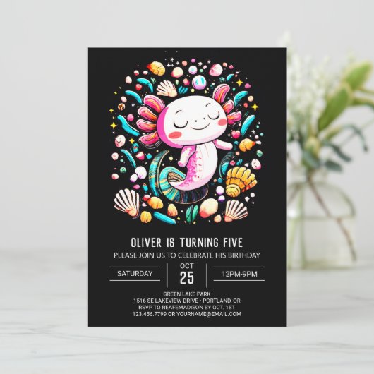 Mooie Axolotl Aquarel Verjaardag Kaart (Staand voorkant)