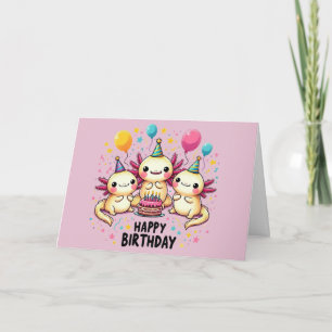 Mooie Axolotl Roze Verjaardagskaart Bedankkaart