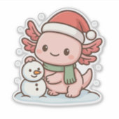 Mooie Axolotl Sneeuwpop Kerststicker Sticker (Voorkant)