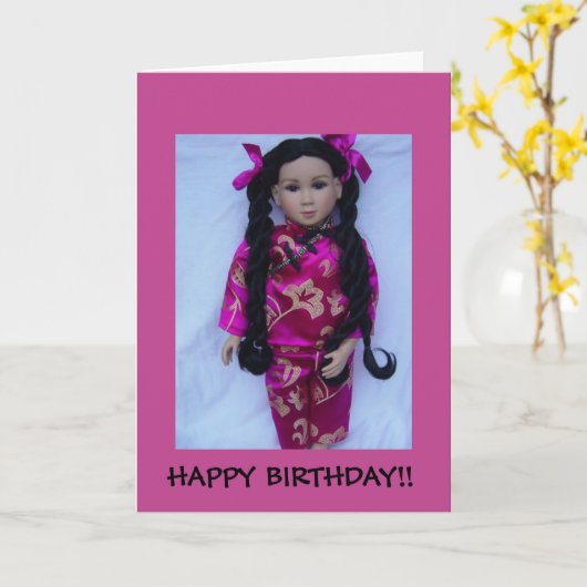 Mooie Aziatische pop Kaart (Gele Bloem)