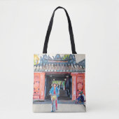 Mooie Aziatische Scene Vietnam Art roze Waterverf Tote Bag (Voorkant)