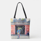 Mooie Aziatische Scene Vietnam Art roze Waterverf Tote Bag (Achterkant)
