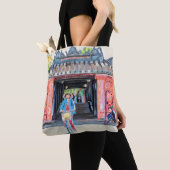 Mooie Aziatische Scene Vietnam Art roze Waterverf Tote Bag (Dichtbij)