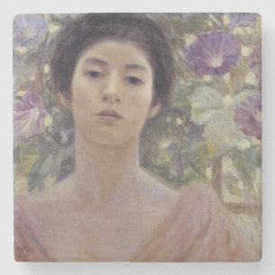 Mooie Aziatische vrouw met Morning Glory Bloemen Stenen Onderzetter