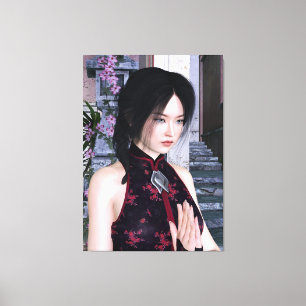 Mooie Aziatische vrouw traditionele jurk Canvas Afdruk