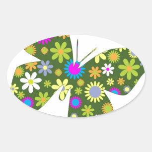Mooie Aziza Vlinder Vleugel Wispelturige Bloesems Ovale Sticker