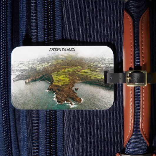 Mooie Azoren eilanden kustlijn uitzicht Bagagelabel (Voorkant Insitu 4)