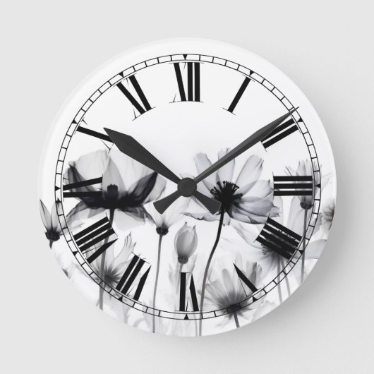 Mooie B&W Röntgenbloemen Ronde Klok (Voorkant)