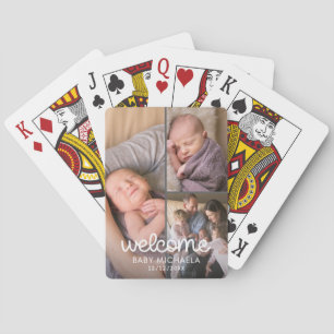 Mooie baby-aankondiging fotocollage pokerkaarten