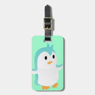 Mooie baby blauwe pinguïn vector kunst bagagelabel