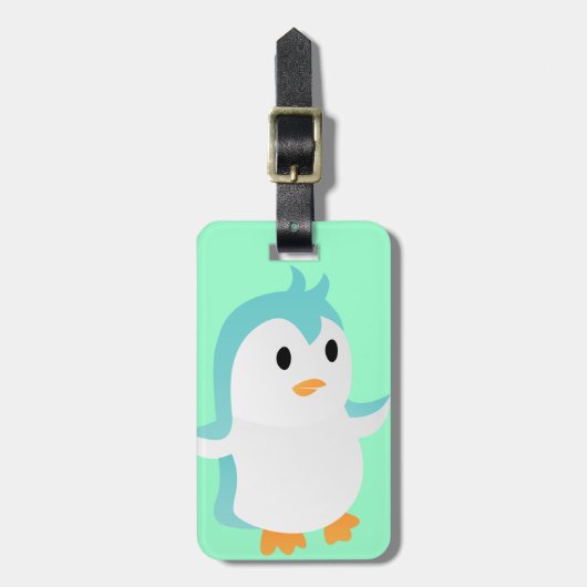 Mooie baby blauwe pinguïn vector kunst bagagelabel (Voorkant verticaal)