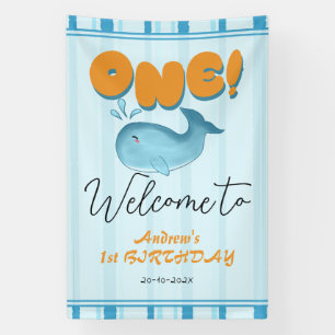 Mooie baby blauwe walvis 1e verjaardag welkom spandoek