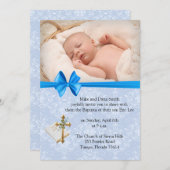Mooie baby Blue Damask Boy Baptisme  Kaart (Voorkant / Achterkant)