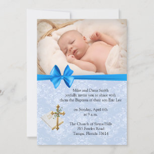 Mooie baby Blue Damask Boy Baptisme Kaart