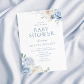 Mooie Baby Blue Floral Baby shower Kaart