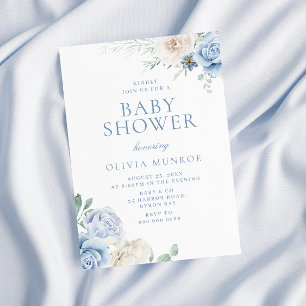 Mooie Baby Blue Floral Baby shower Kaart