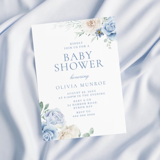 Mooie Baby Blue Floral Baby shower Kaart