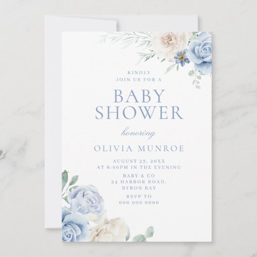 Mooie Baby Blue Floral Baby shower Kaart (Voorkant)
