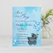 Mooie Baby Boy Blauw Baby shower Uitnodiging (Staand voorkant)