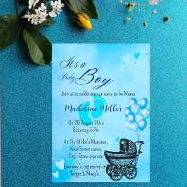 Mooie Baby Boy Blauw Baby shower Uitnodiging
