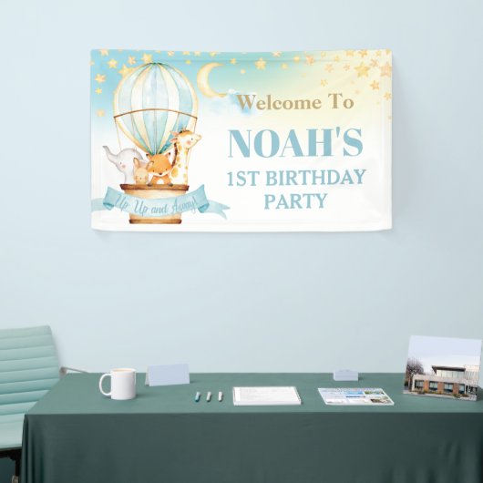 Mooie baby dieren hete luchtballon verjaardags wel spandoek (Beurs)