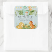 Mooie Baby Dinosaurus Gebladerte Retouradres Vierkante Sticker (Tas)