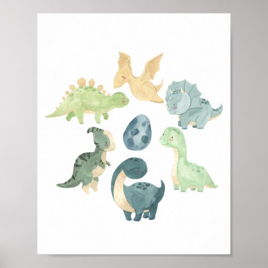 Mooie baby dinosaurus waterverf poster (Voorkant)