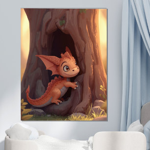 Mooie Baby Draak Bos Fantasie Kinderkamer Muur Poster