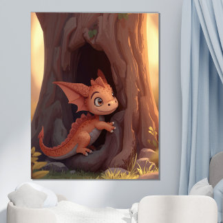Mooie Baby Draak Bos Fantasie Kinderkamer Muur Poster