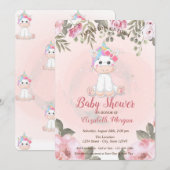 Mooie Baby Eenhoorn, Bloemige Baby Shower Uitnodig Kaart (Voorkant / Achterkant)