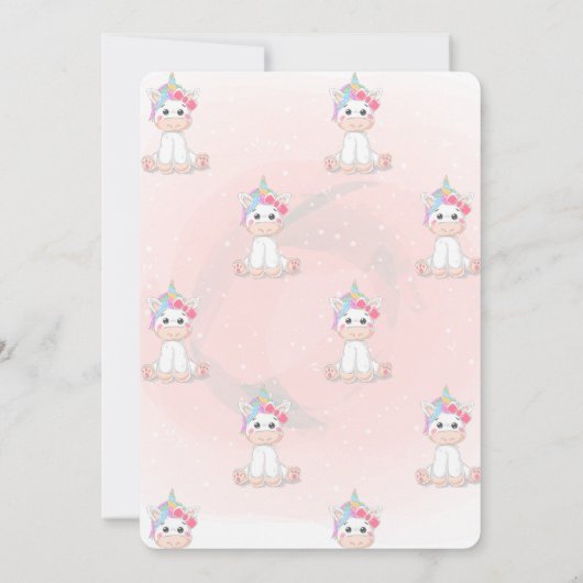 Mooie Baby Eenhoorn, Bloemige Baby Shower Uitnodig Kaart (Achterkant)