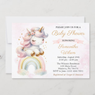 Mooie Baby Eenhoorn en Regenboog Baby shower Kaart