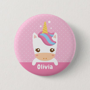 Mooie Baby Eenhoorn Meisjes Roze Gepersonaliseerde Ronde Button 5,7 Cm