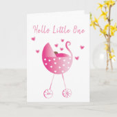 Mooie baby Girl Carriage Gefeliciteerd Roze Kaart (Gele Bloem)