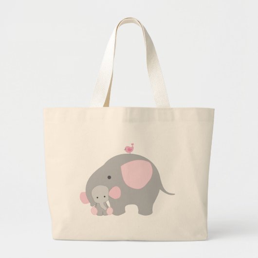 Mooie baby Girl Pink Elephant Grote Tote Bag (Voorkant)
