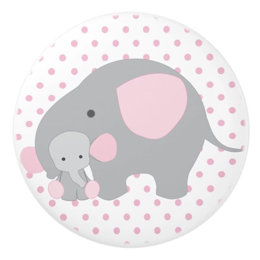 Mooie baby Girl Pink Elephant Keramische Knop (Voorkant)