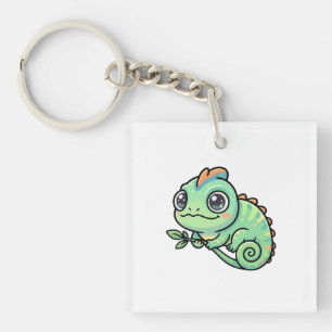 Mooie baby groene kameleon acrylen sleutelhanger