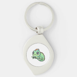 Mooie baby groene kameleon metalen sleutelhanger