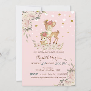 Mooie baby herten bloemen, sterren baby shower kaart
