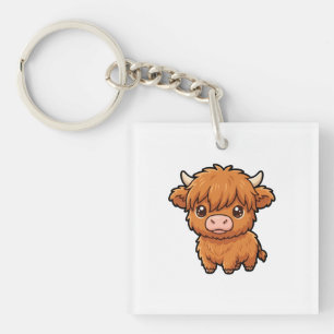 Mooie Baby Highland Koe Acrylsleutelhanger Sleutelhanger