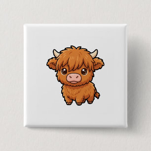 Mooie Baby Highland Koe Knop Vierkante Button 5,1 Cm