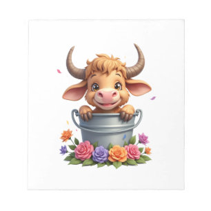 Mooie baby hooglandrund met bloemen kalf dier co notitieblok