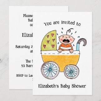 Mooie baby in wandelwagen babyshower uitnodiging