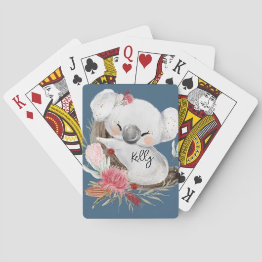 Mooie Baby Koala Goud Spikkels Aangepaste Naam Pokerkaarten (Achterkant)