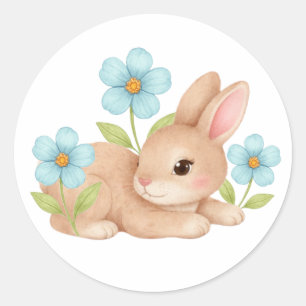 Mooie baby konijn bloemen ronde sticker