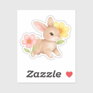 Mooie Baby Konijn Konijn Bloemen Sticker
