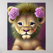Mooie baby leeuw met roze bloemen grafisch