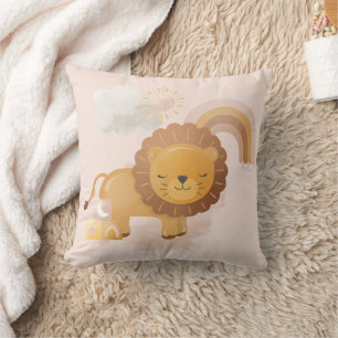 Mooie baby leeuwenwelp & Boho regenboog op roze Kussen