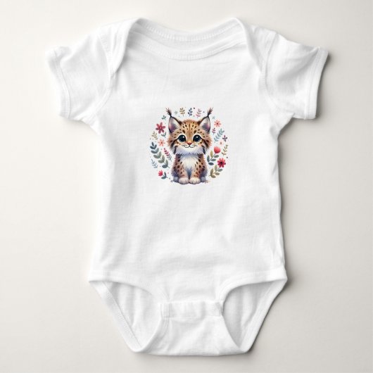 Mooie baby lynx met bloemen romper (Voorkant)